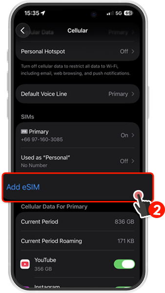 2. Cellular > Add eSIM